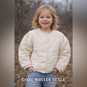 Cream Quilted Kids Jacket